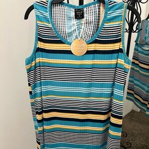 Laila Ali NEW Vibrant Blue and Yellow Ribbed Tank Top